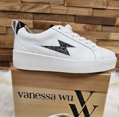 Baskets Vanessa Wu - Tania blanc et noir à paillettes