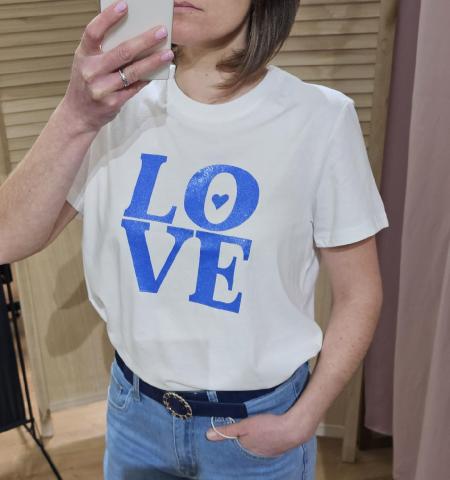 T-shirt blanc Love bleu